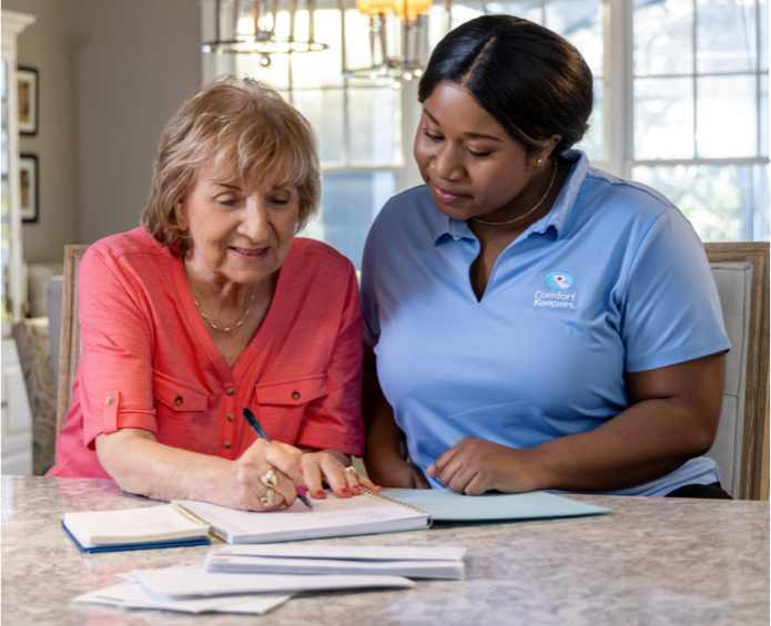 Caregiver and client reading